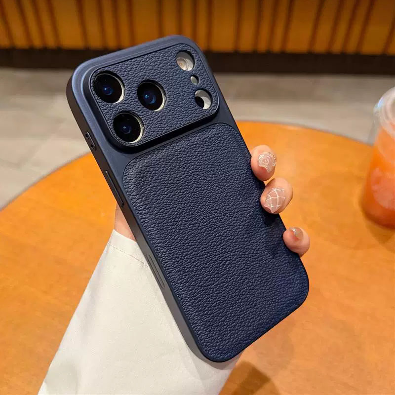 ins高级感宝蓝色适用苹果iPhone17ProMax手机壳16Pro大视窗秒变17荔枝纹15Plus 14防摔13情侣12新款网红男女