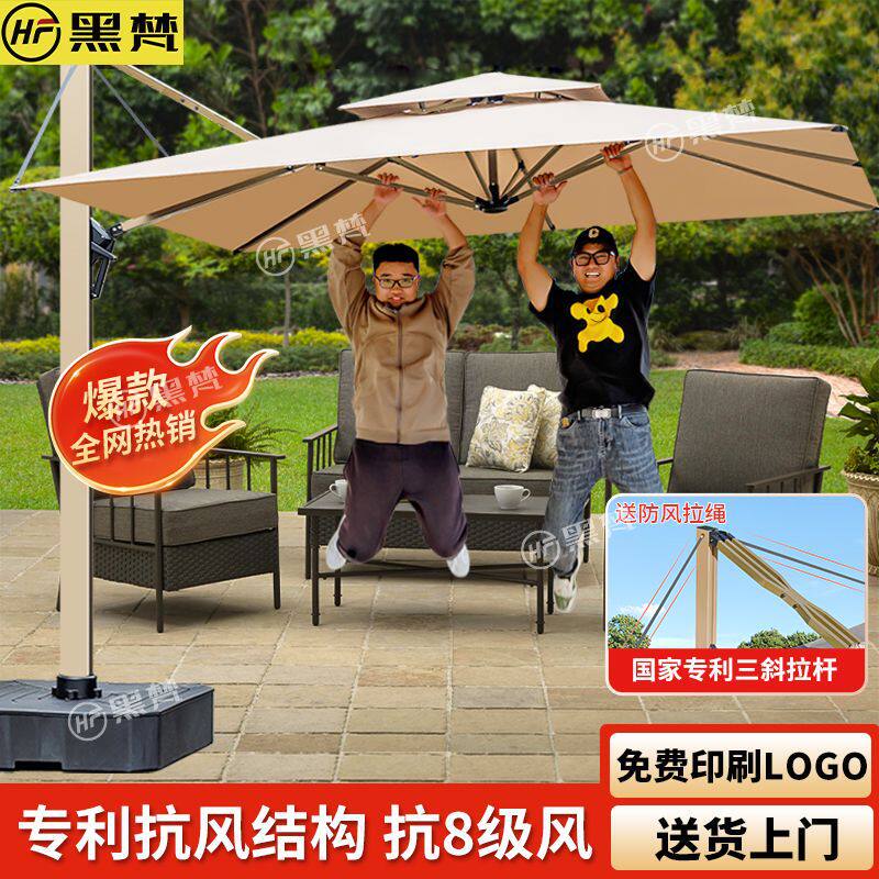 黑梵户外遮阳伞庭院伞露天阳台别墅花园大太阳商用室外摆摊罗马伞