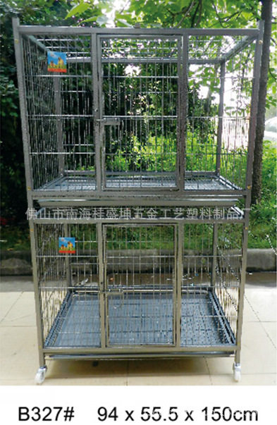 桂盛坤B327双层方管铁丝狗笼折叠厂家直销批发寄养犬轮子