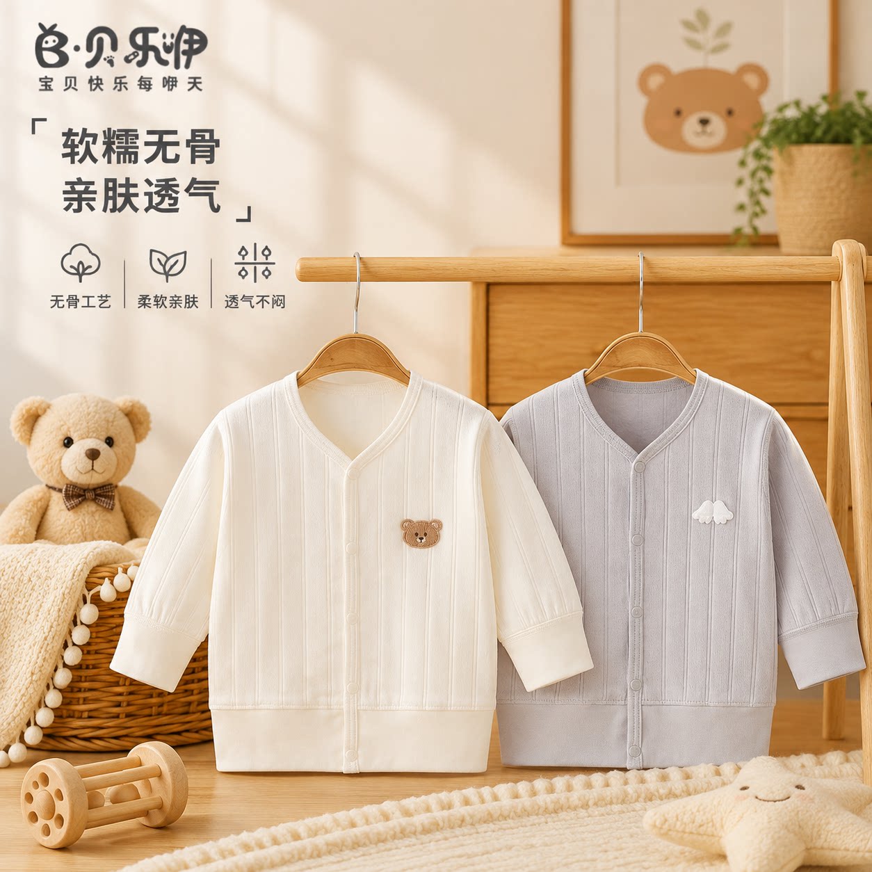 贝乐咿婴儿长袖上衣早秋季宝宝纯棉秋衣外套儿童长袖外出服开衫