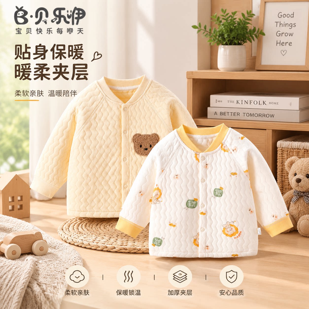 贝乐咿宝宝上衣秋冬季婴儿保暖立领外套儿童夹棉长袖开衫居家睡衣