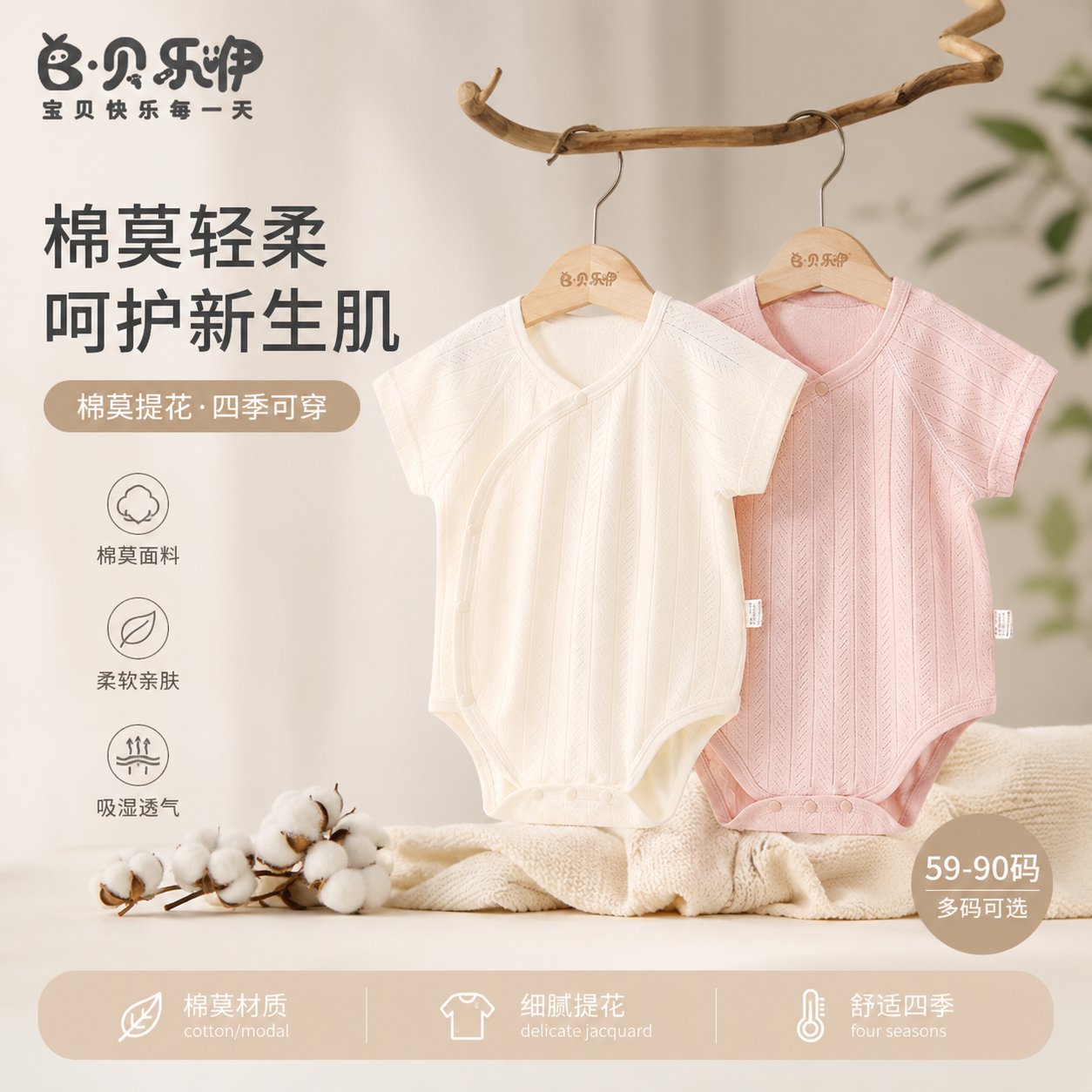 贝乐咿婴儿包屁衣夏季薄款莫代尔新生儿三角哈衣男女宝宝连体爬服