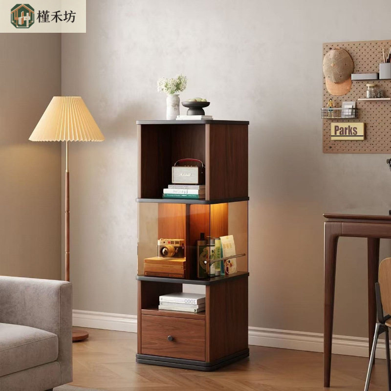 中古旋转落地书架复古风客厅置物墙角拐角转角展示柜收纳储物书柜