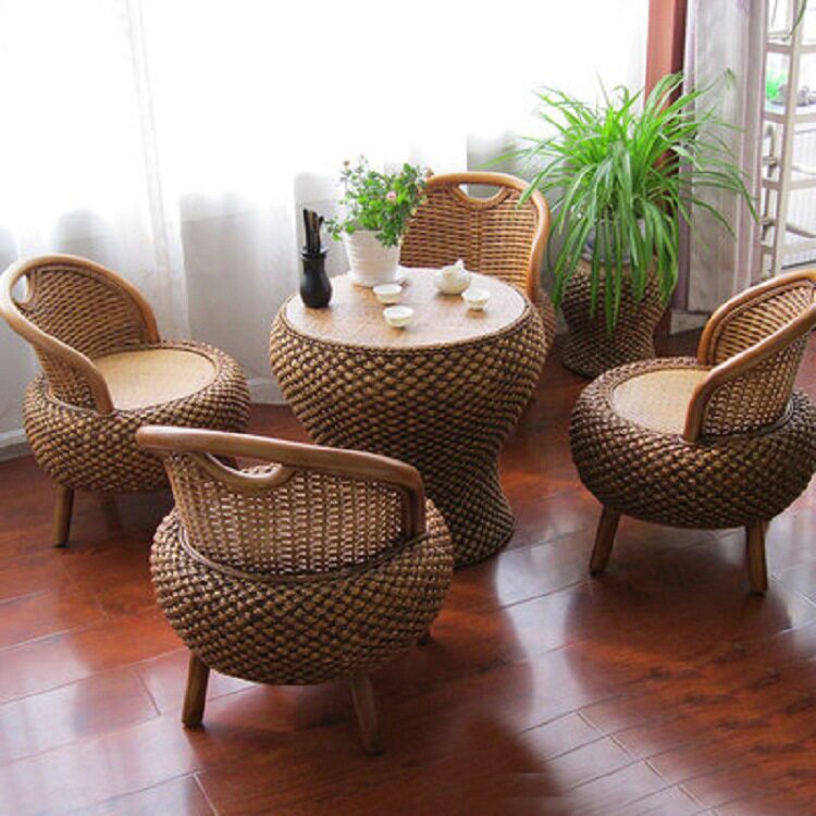 藤编圆形阳台茶桌椅组合榻榻米喝茶桌小户型家用茶几复古禅意地台图片