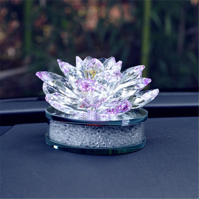 汽车水晶莲花摆件 创意车载车用内饰用品摆件车家两用饰品
