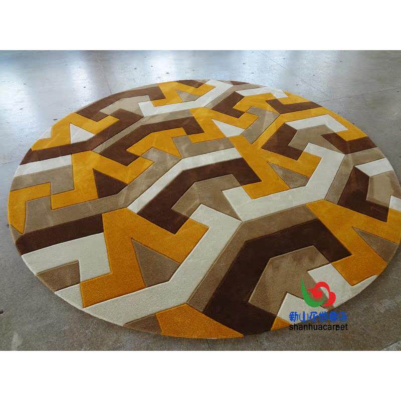 现代简约几何格子圆形田园手工羊毛客厅茶几地毯餐厅钢琴书桌卧室