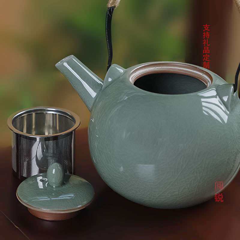 阅锐 冷水陶壶 商用泡茶陶瓷壶 提梁茶壶煮茶器 大容量复古茶水壶