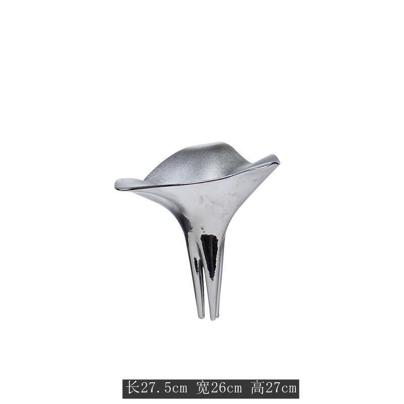 轻奢简约陶瓷异形花瓶镀银花器售楼处工艺品软装花艺装饰果盘摆件