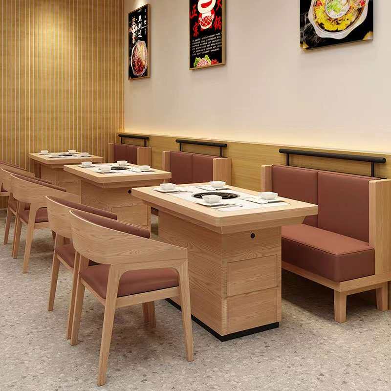 卡座沙发编藤靠墙实木奶茶店汉堡店咖啡厅餐饮餐厅餐桌火锅店桌椅