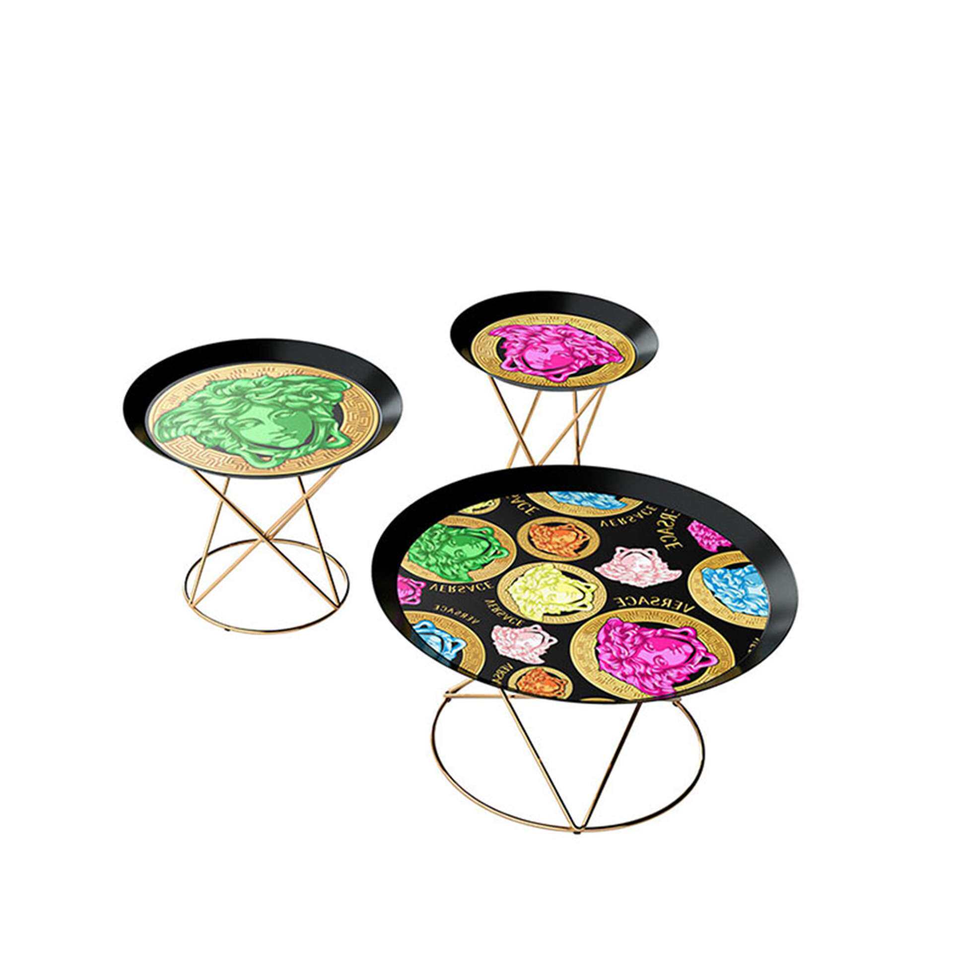 意式轻奢简约时尚设计师印花圆形茶几别墅客厅奢华不锈钢组合角几