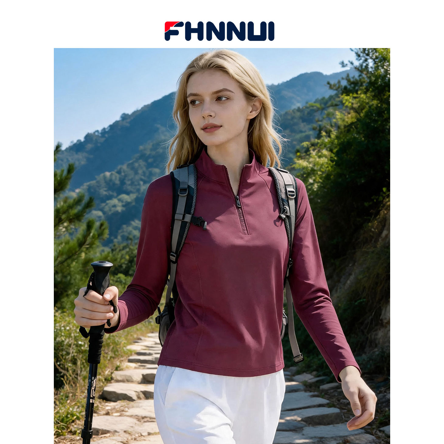 FHNNUI女士速干长袖t恤女跑步春秋立领瑜伽服 运动登山健身服上衣图片