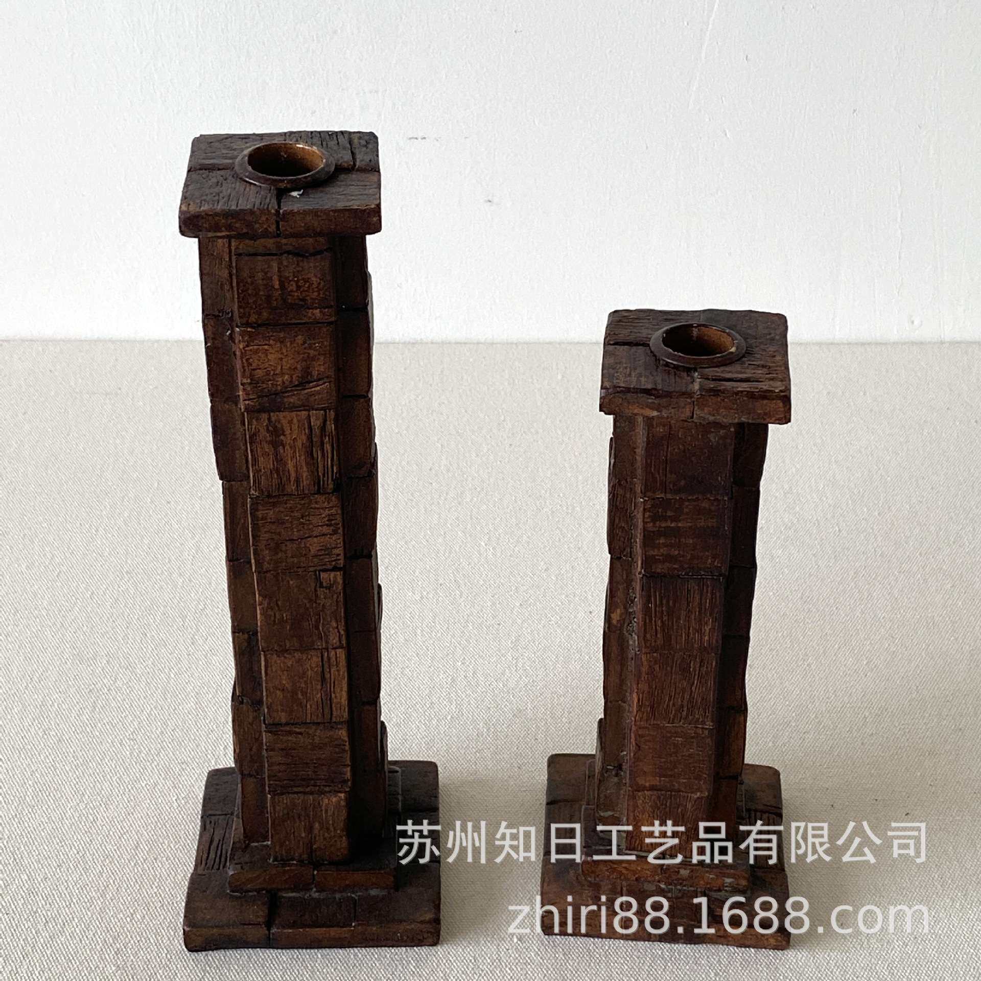 欧式复古烛台法式中古仿木美式蜡烛客餐厅桌烛光晚餐装饰摆件