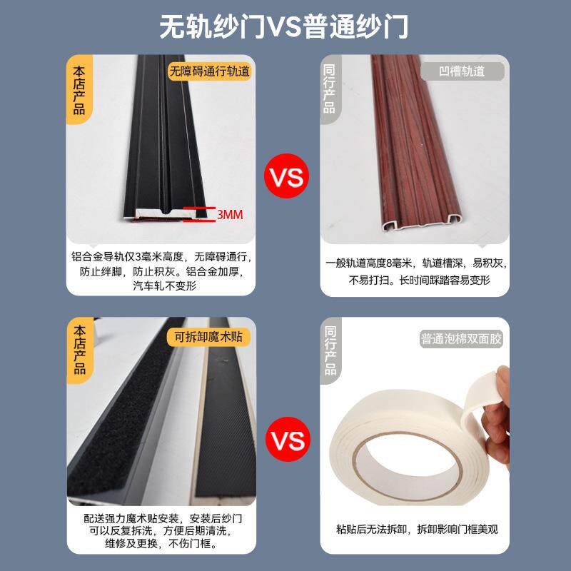 无轨折叠纱门自装免打孔铝合金隐形推拉伸缩防蚊虫纱窗沙网门家用