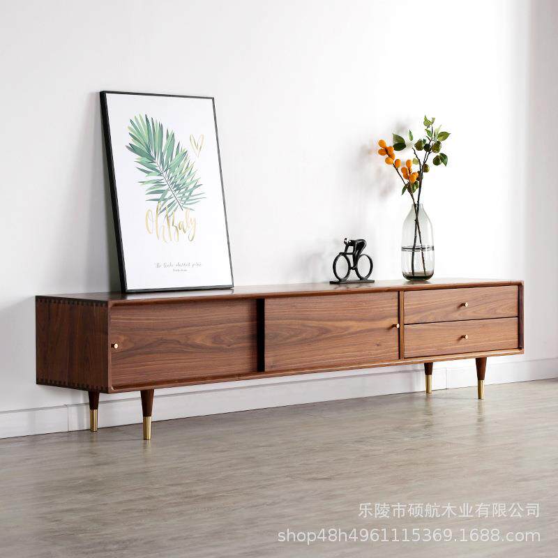 全实木黑胡桃木电视柜北欧现代简约客厅樱桃木白橡木地柜视听柜