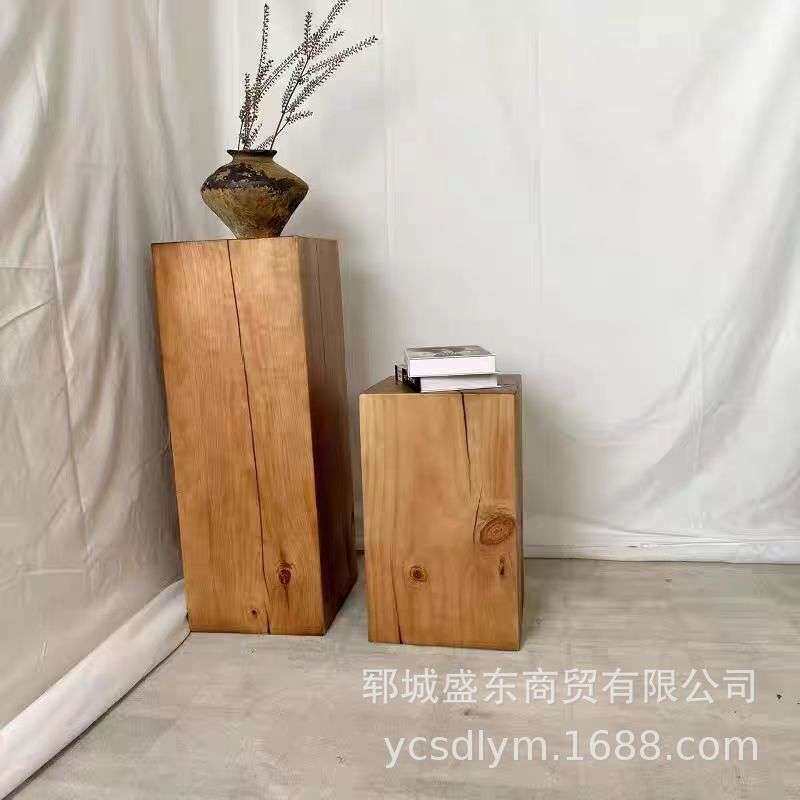 老榆木墩子矮凳客厅树桩花架方形装饰摆件原木木墩子