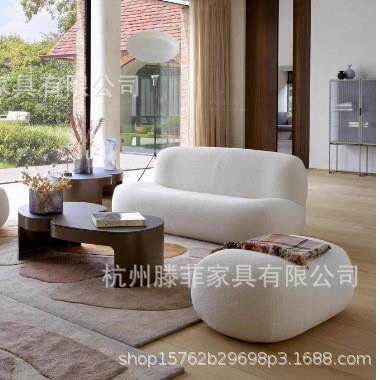 北欧简约服装店科技绒布艺沙发美式榻榻米白色懒人小户型三人沙发