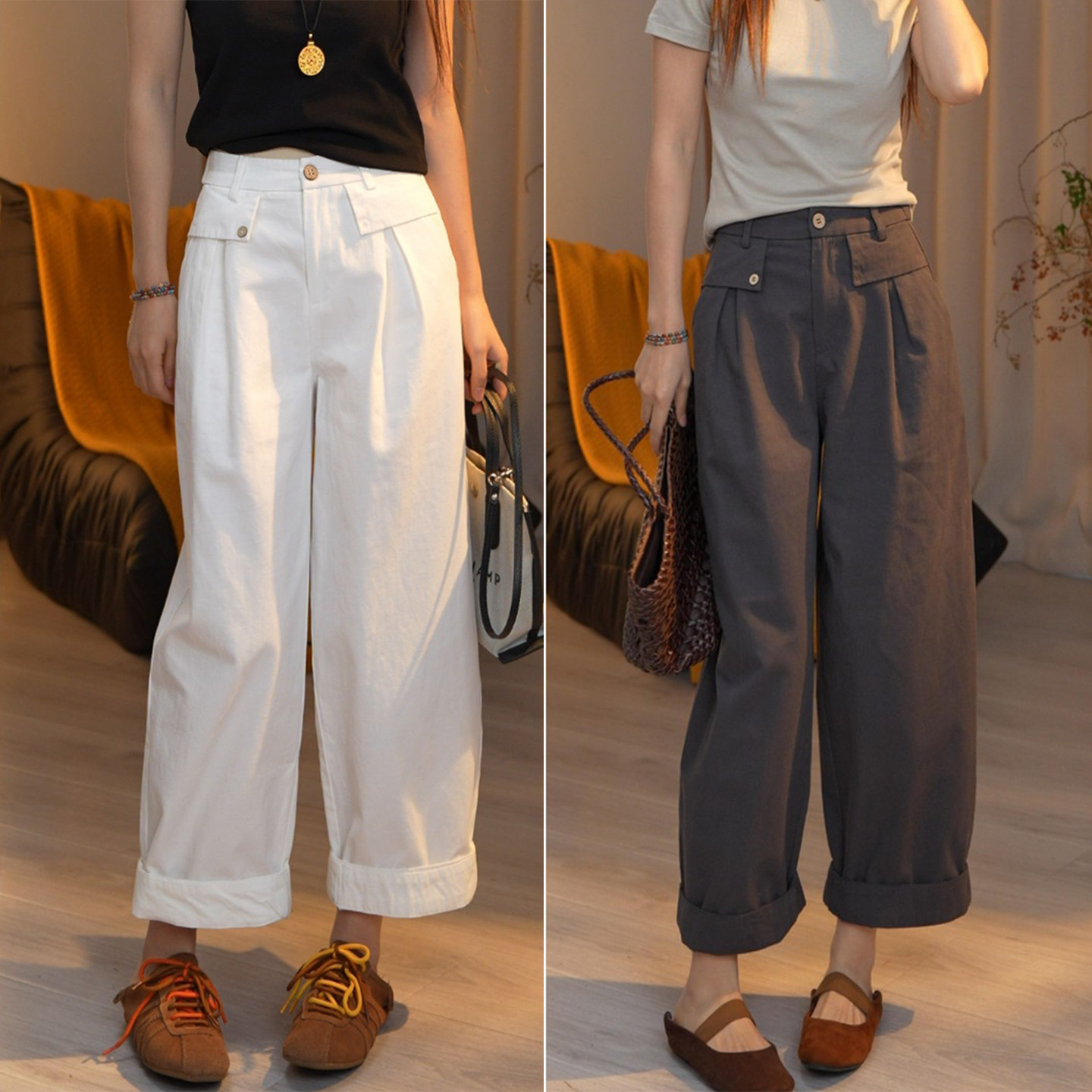 柚贵人今年流行休闲裤女2026夏季新款宽松阔腿裤小个子九分罗卜裤