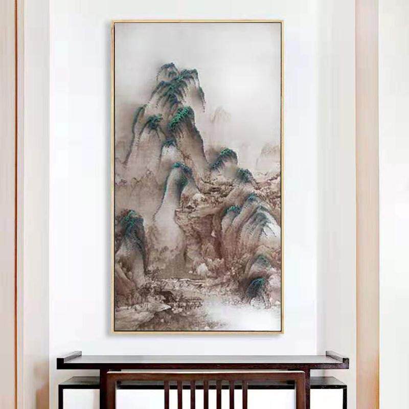 新中式客厅茶室山水挂画走廊过道玄关钉子实物装饰画禅意中国画