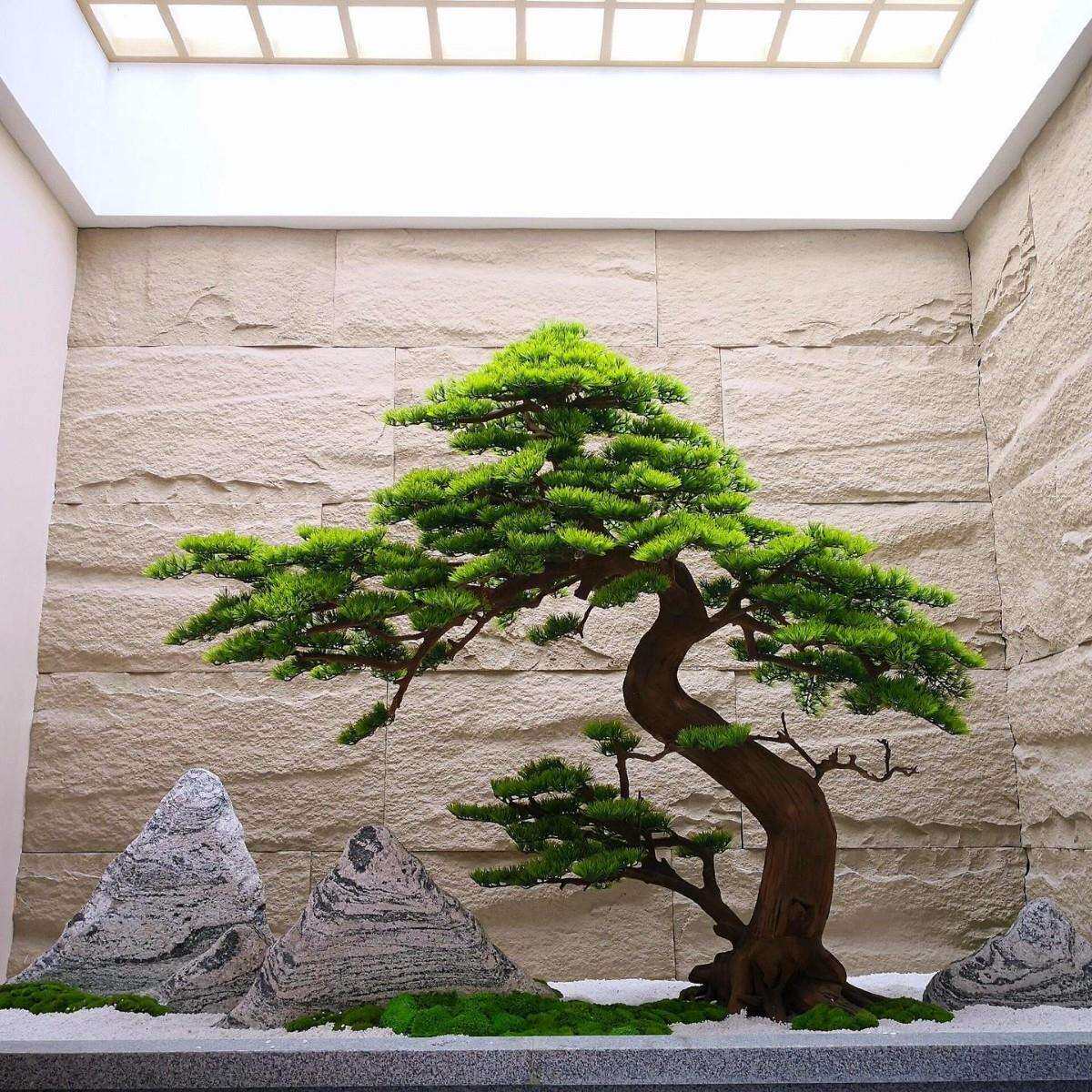大型仿真迎客松罗汉松雕刻橱窗装饰假松树新中式室内造景装饰绿植