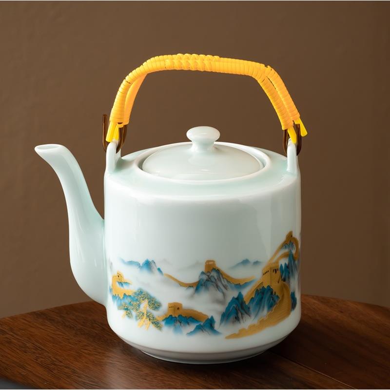 青瓷提梁壶大号瓷壶泡茶壶凉水壶单壶耐热茶壶饭店家用水壶带过滤