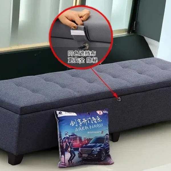 棉麻布艺隐藏带锁装娃娃收纳箱保密小沙发储物椅休息服装店凳子柜