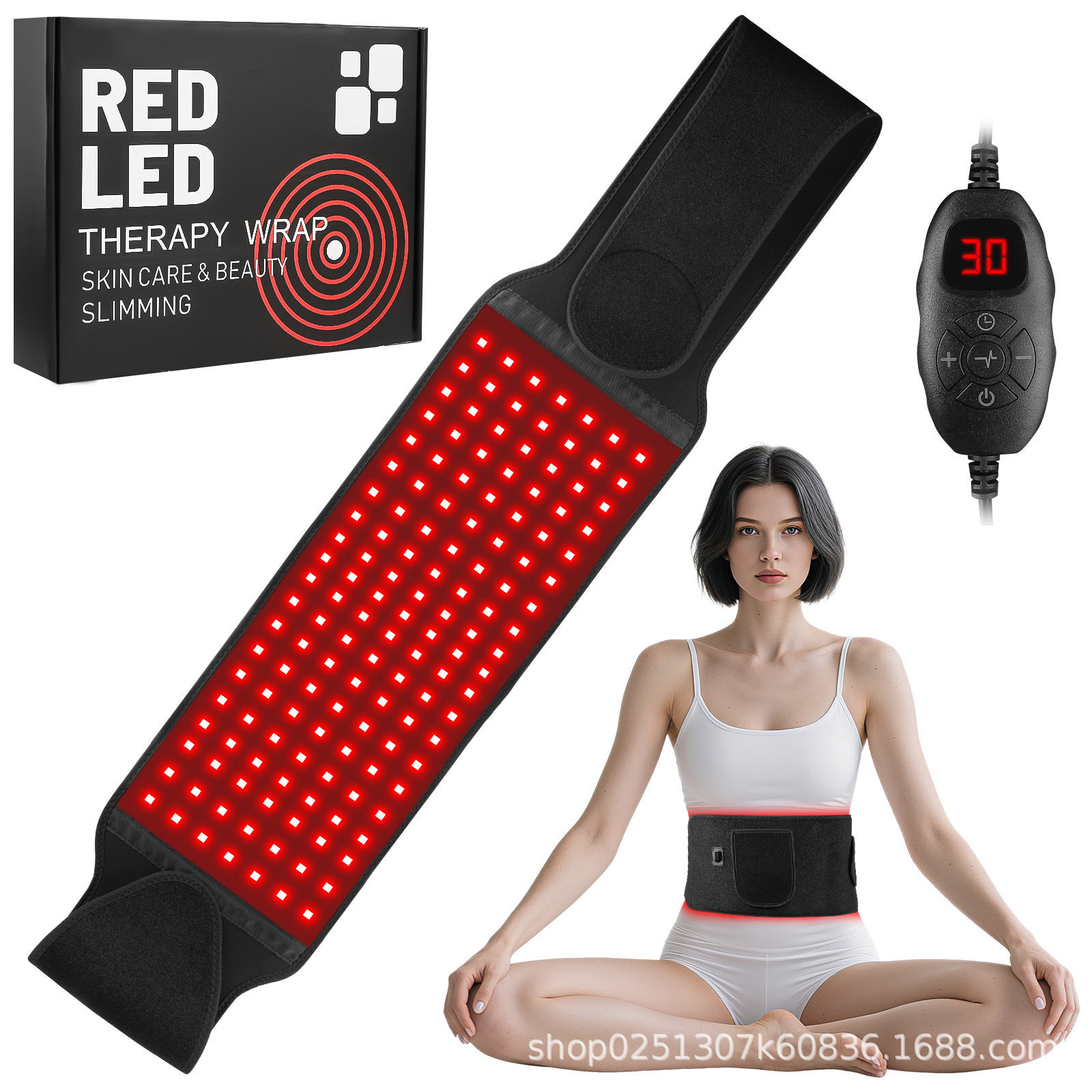 140珠LED红光理疗腰带电加热暖宫护腰暖腰暖胃健身腹带插电热敷