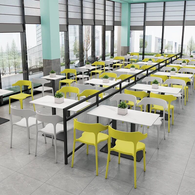 简约塑料牛角椅北欧休闲咖啡厅餐椅食堂饭堂用餐椅室外餐桌椅组合