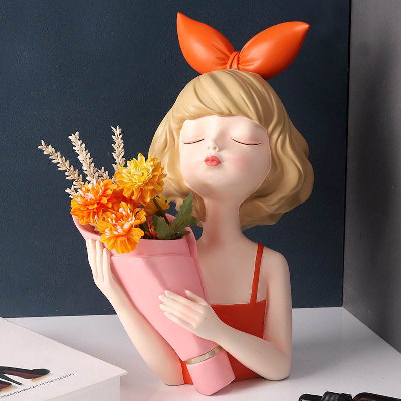 工厂蝴蝶女孩捧花摆件干花插花器家居现代电视柜酒柜装饰品批发