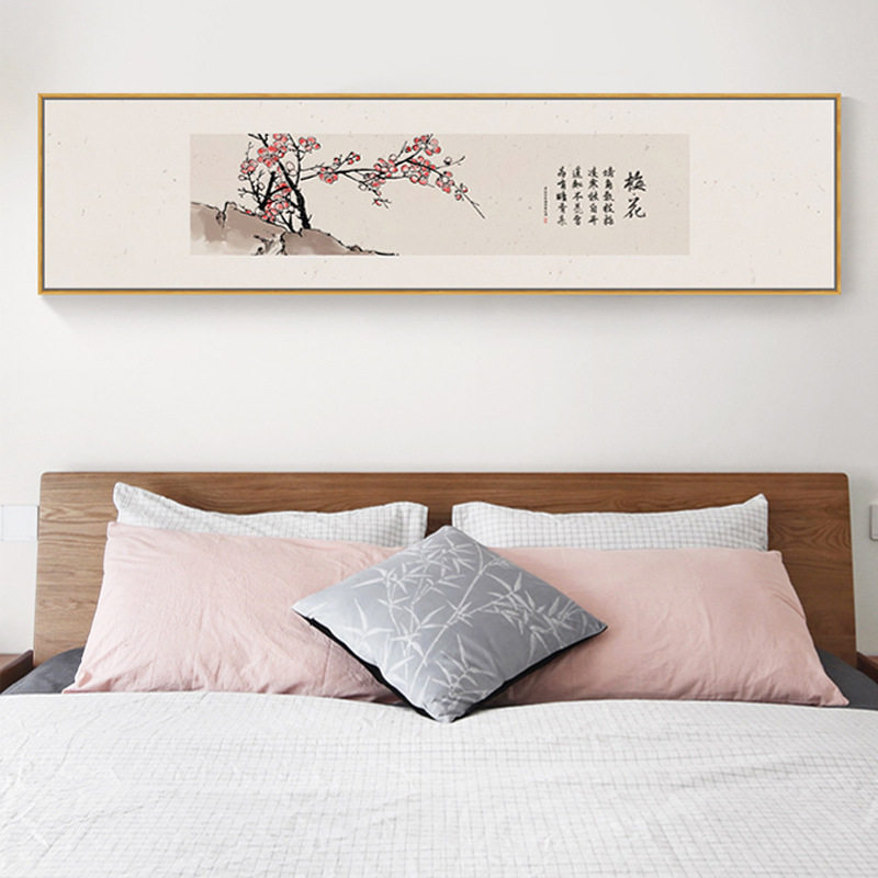 新中式禅意水墨花鸟卧室床头装饰画梅花中国风民宿酒店横幅挂画