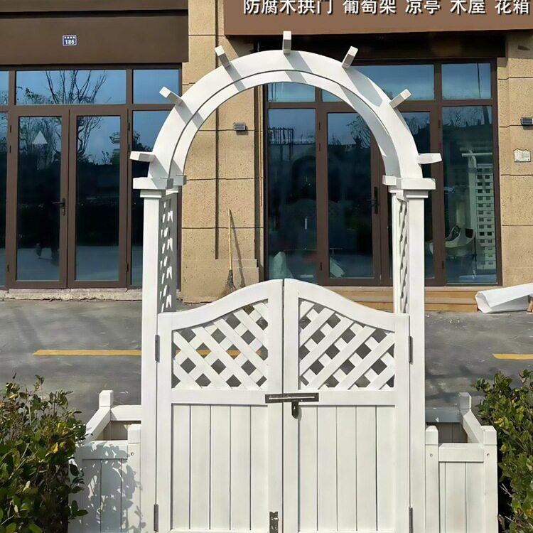 户外防腐木拱门花架庭院花园爬藤葡萄架别墅木门围栏弧形圆拱门框