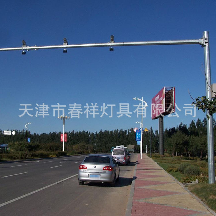 天津户外路口监控杆信号灯杆6×6米L型八棱热镀锌锥杆监控龙门杆