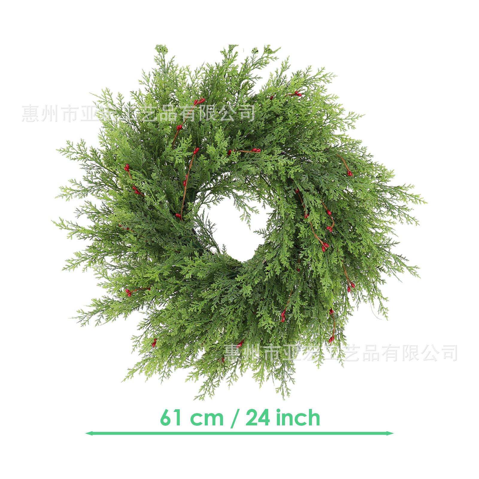 24寸圣诞爱心红果花环经典款新年仿真花圈厂家直供松针圣诞节装饰
