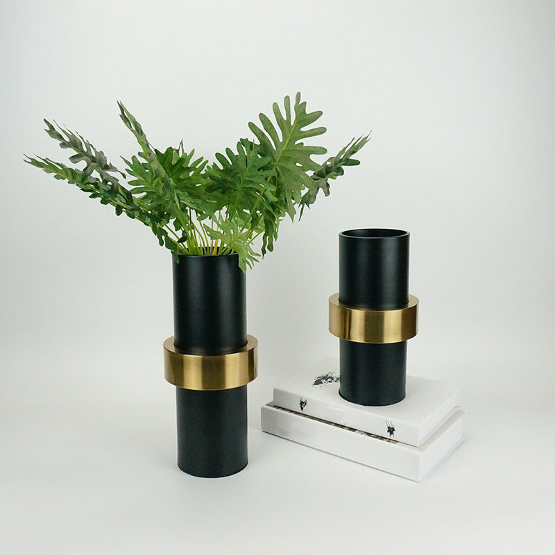 现代简约黑色金属花瓶欧式家居客厅仿真花样板间花插软装饰品