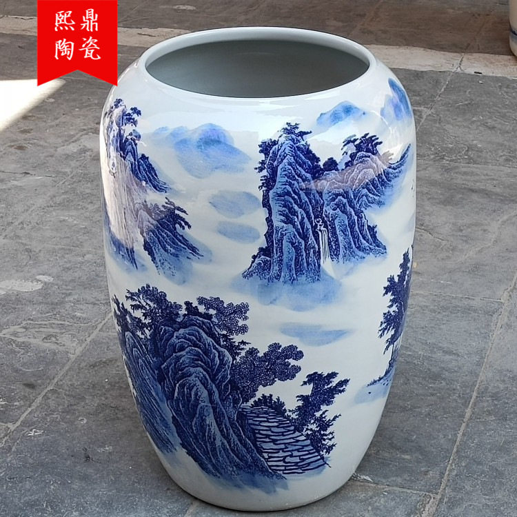 手绘陶瓷花瓶大号箭筒花插新中式家居客厅书房字画卷收纳缸箭筒