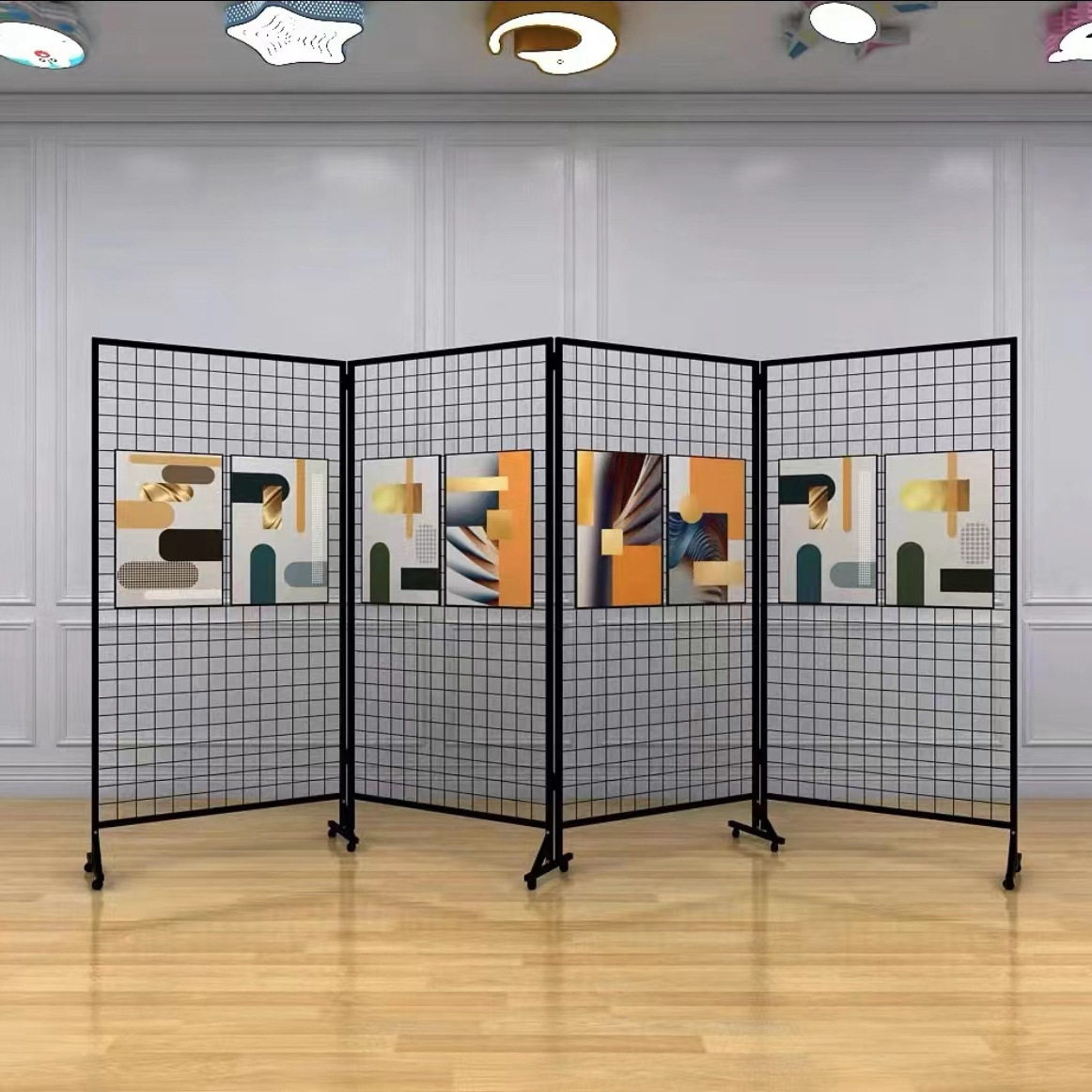 折叠铁艺网格网架画展画室幼儿园作品展示可移动摆摊专用美术架无
