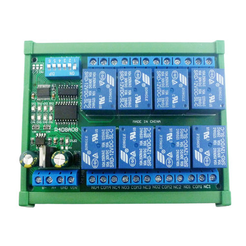 12V 8通道DIN导轨RS485继电器Modbus RTU协议远程遥控PLC扩展板