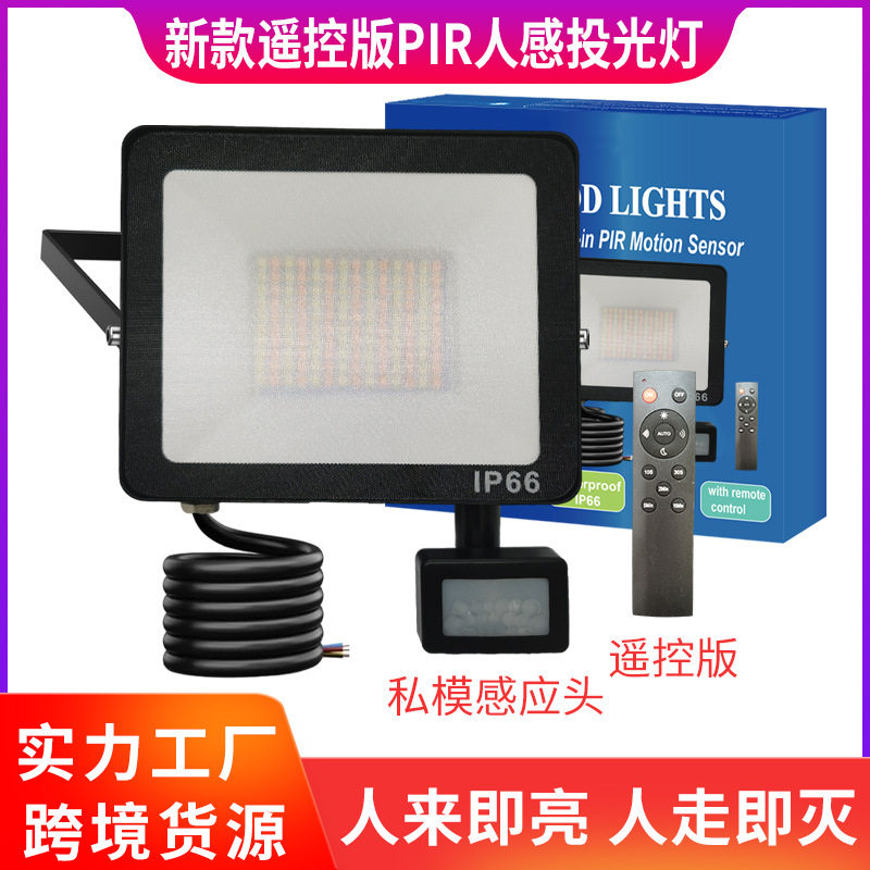 新品上市LED遥控版PIR人感投光灯户外楼道庭院家用照明防水防晒