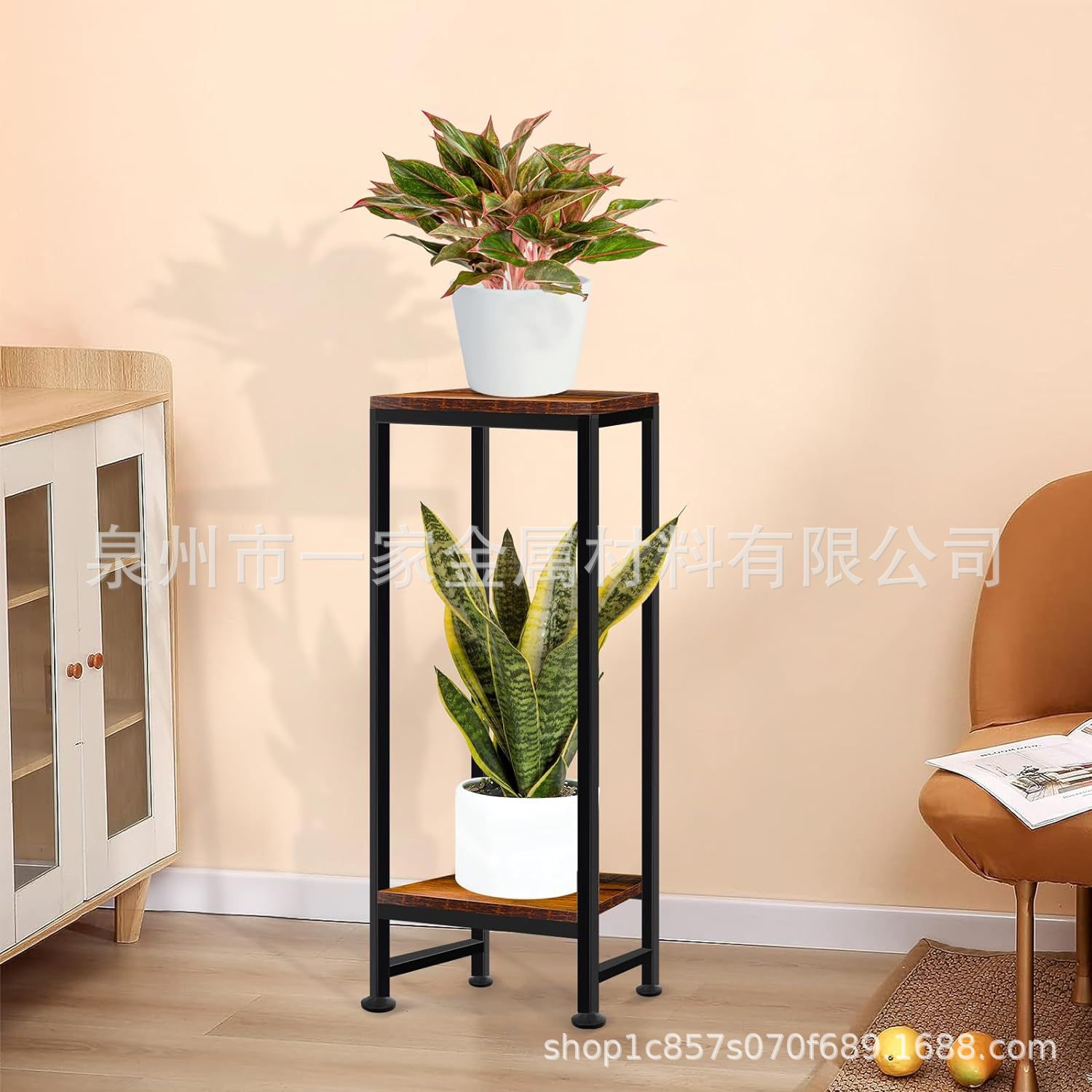 铁艺花盆架室内植物支架金属花架铁木组合盆景花卉小户型绿植家用