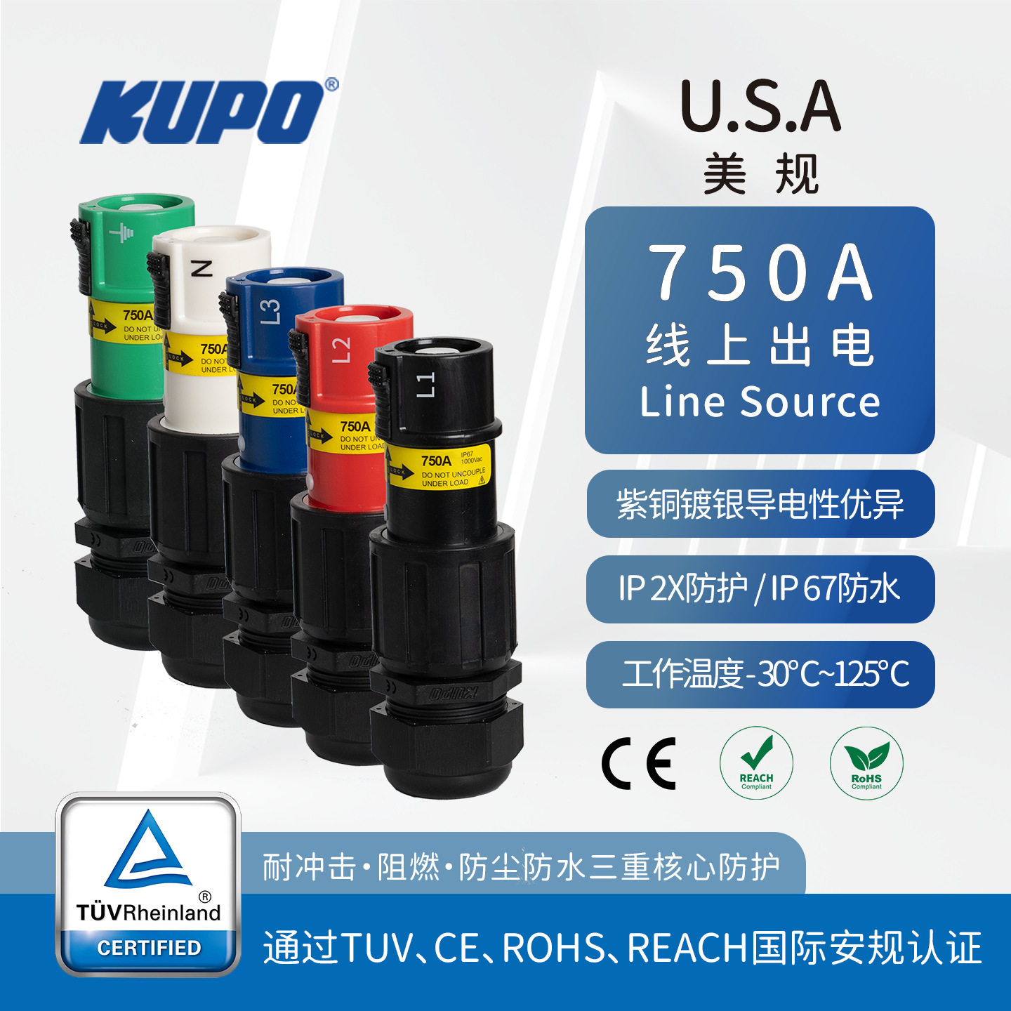 KUPO TUV工业连接器750A储能穿墙端子通用P3 ITT Powersafe IP67图片