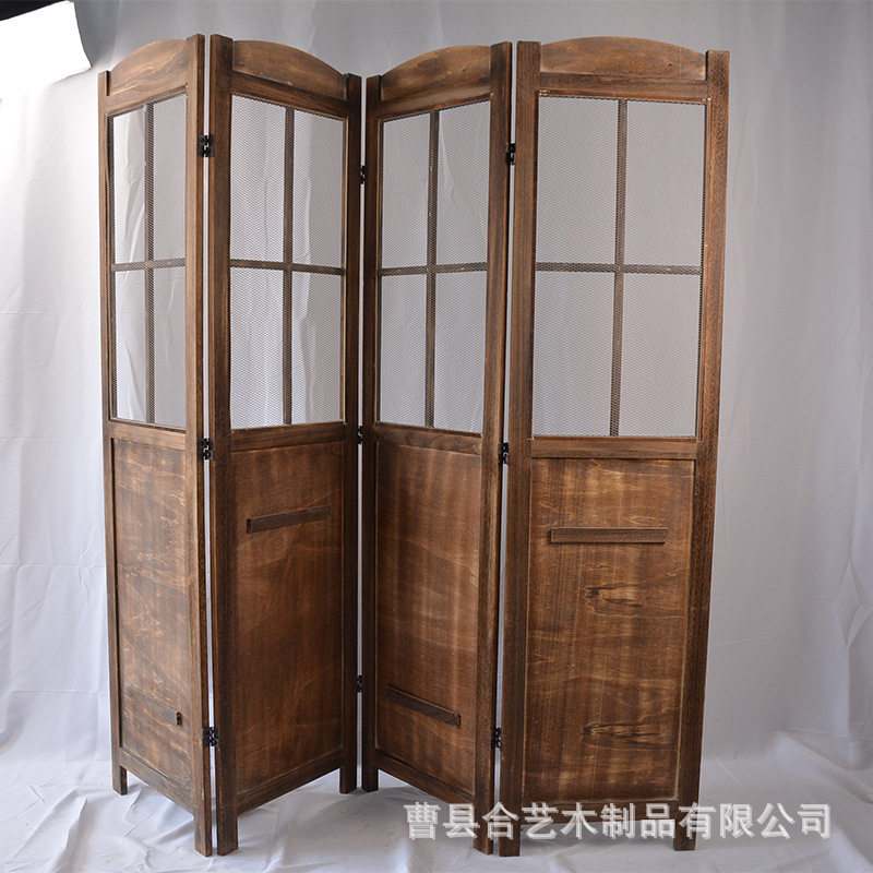 木质复古屏风北欧屏风隔断折叠隔断移动屏风装饰做旧折叠屏风