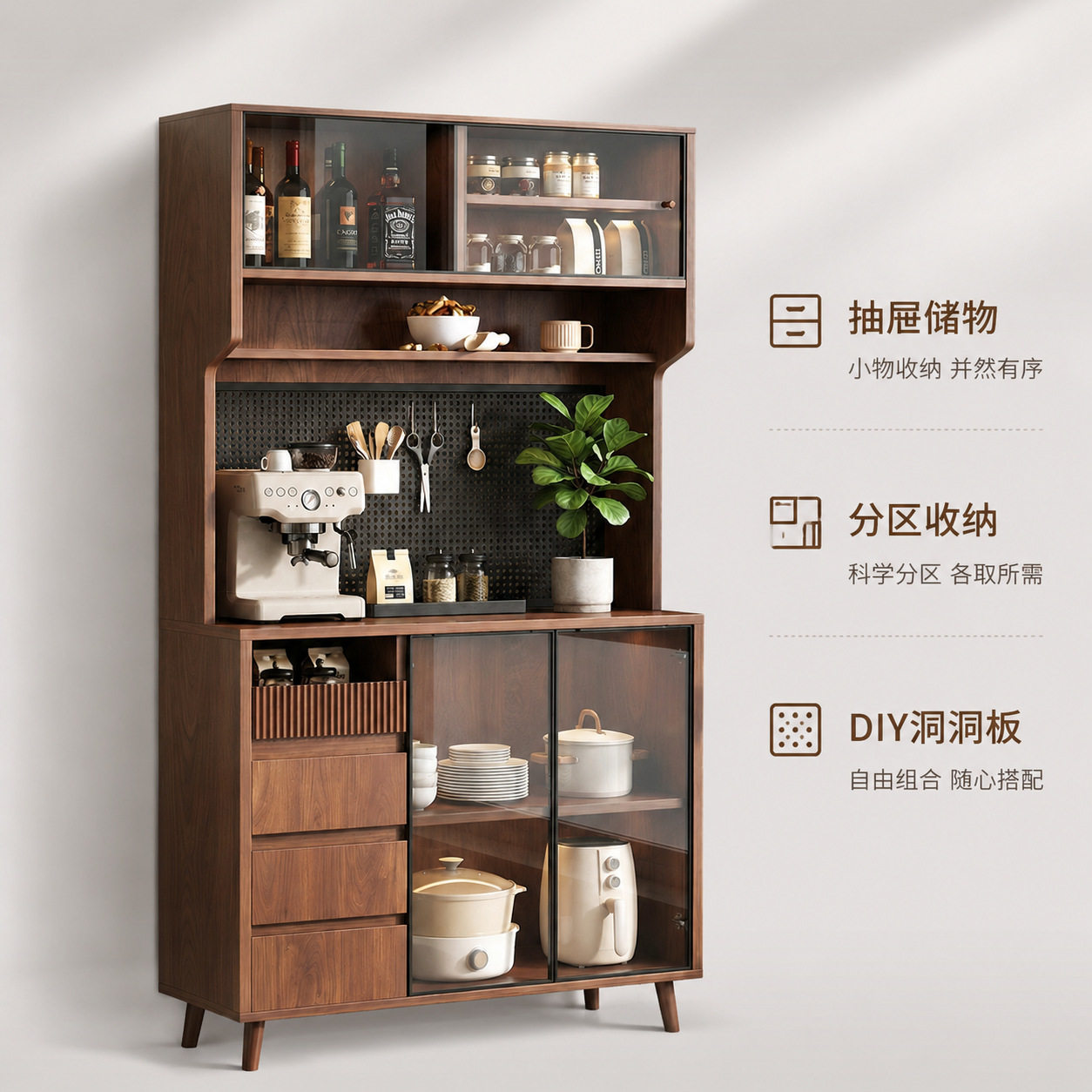 餐边柜储物柜酒柜一体壁柜落地靠墙置物架家用客厅高柜多层收纳柜