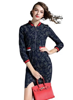 奈昕个性化私人定制 25316 穿搭女时尚七分袖修身拼接复古印花连