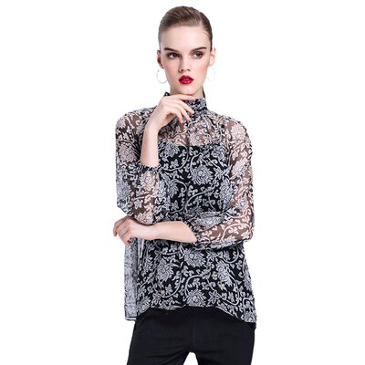 淑女风内搭印花两件套减龄雪纺衫