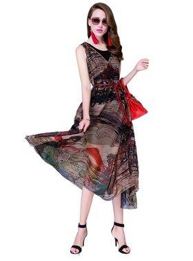 奈昕让您穿着漂亮个性化私人订制 4078卍夏新款dress真丝桑蚕丝印