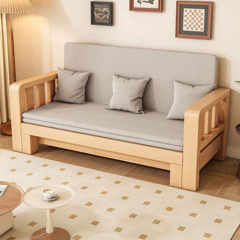 全实木沙发变床两用可折叠小户型客厅1米5双人沙发1米2单人伸缩床