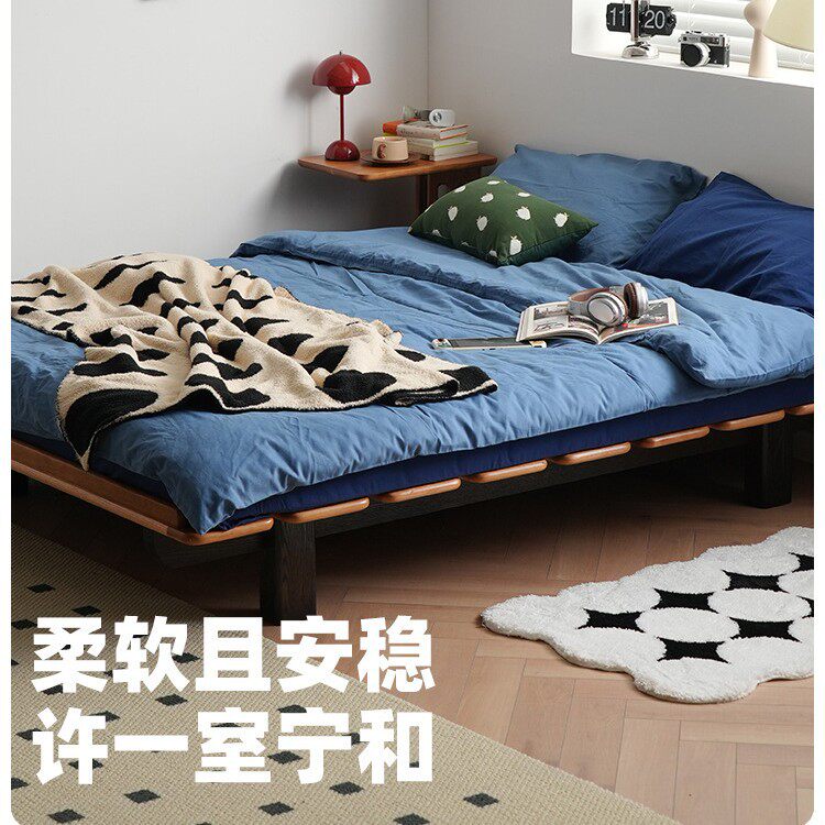 北欧实木床架榻榻米床1米5的床地台床无床头实木床齐边床排骨床架