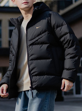 耐克男连帽羽绒服厚款后背印花保暖防风鸭绒面包服运动外套HQ4183