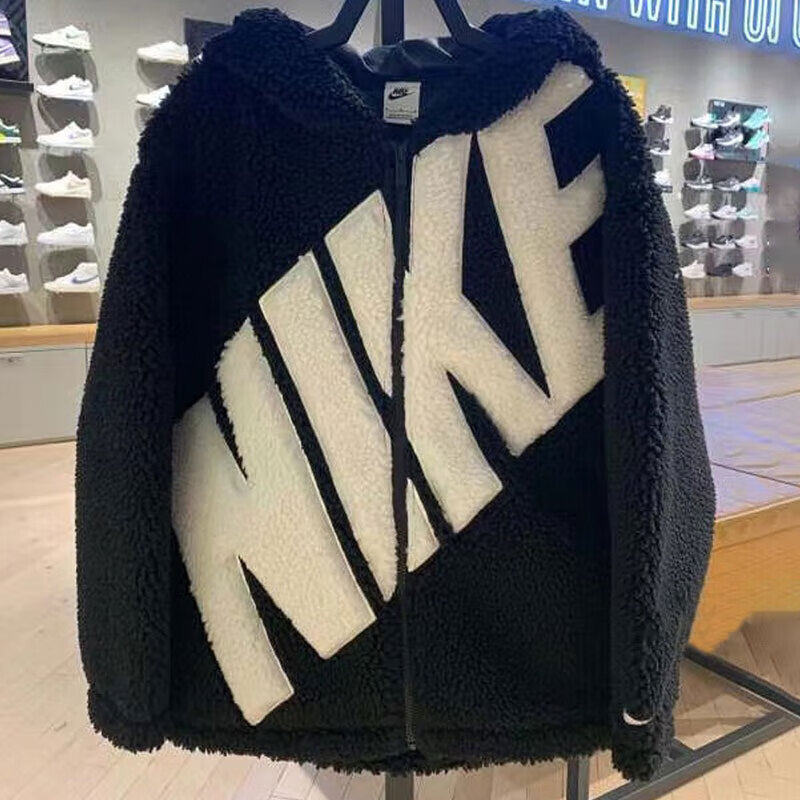 Nike耐克外套女装秋冬运动休闲宽松羊羔绒保暖连帽夹克服FB8696