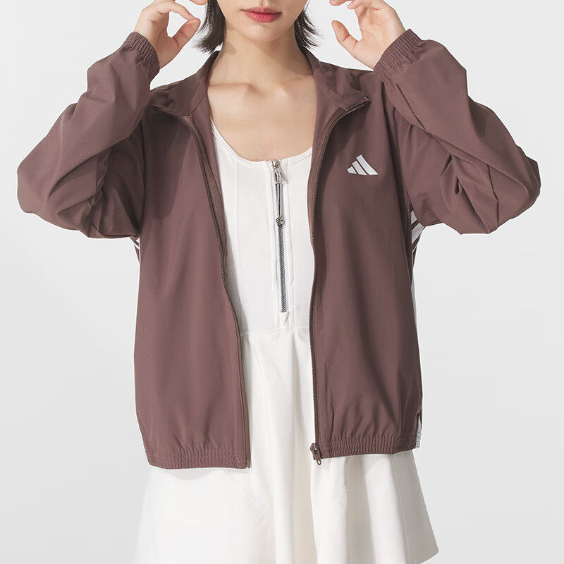 阿迪达斯女时尚运动立领夹克跑步健身短款梭织外套JY2143 JD6539