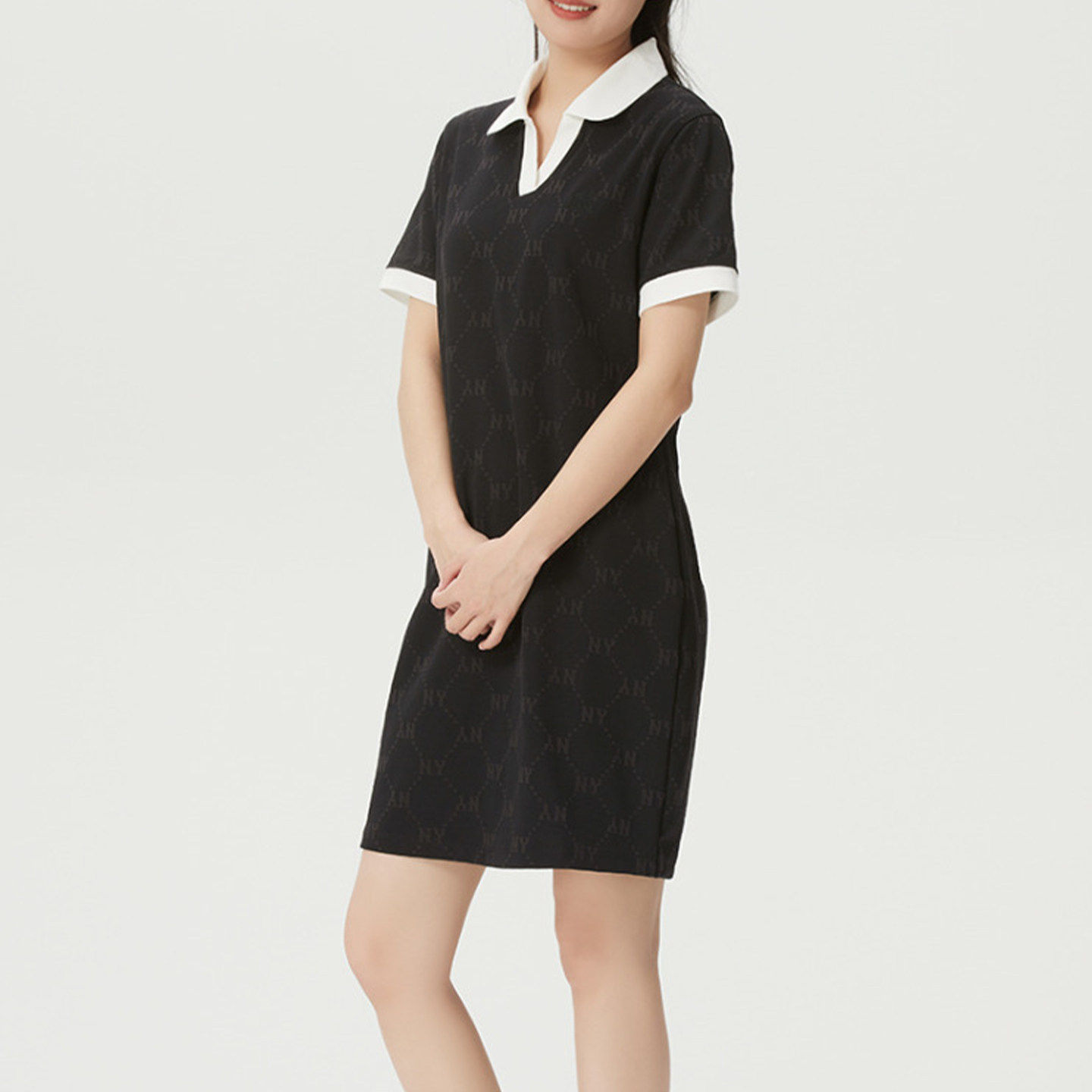 MLB女子26夏新款NY刺绣小标短袖长款连衣裙运动T恤衫3FOPM0263